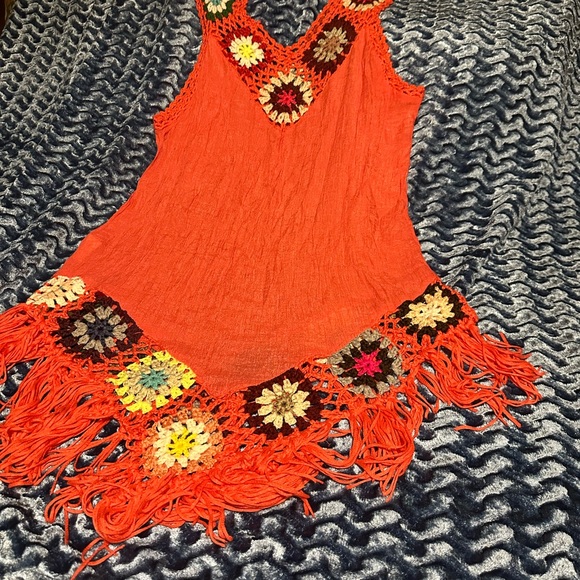 Vibrant Orange Crochet Swim Coverup - Picture 1 of 8